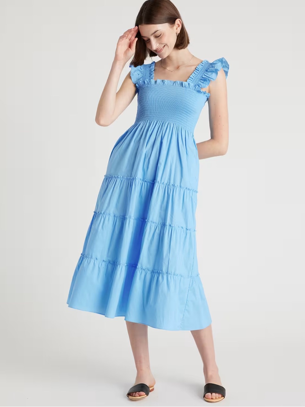 Quince 100% Cotton Poplin Smocked Midi Dress Size Large